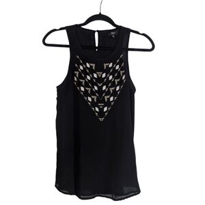 Massimo Beaded Black Sleeveless Top with Gold Accents